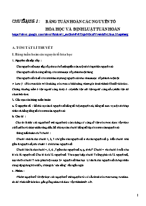Lý thuyết và bài tập Hóa học Lớp 10 - Chuyên đề 2 Bảng tuần hoàn các nguyên tố hóa học và định luật tuần hoàn